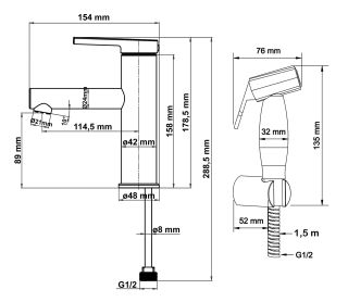 Смеситель для раковины Swedbe Diana 1060 с гигиенической лейкой хром